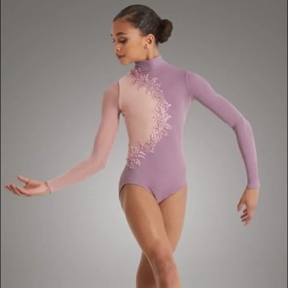 WEISSMAN solo Dance Costume long sleeve lavender MOCK NECK LEOTARD MT11439 LC